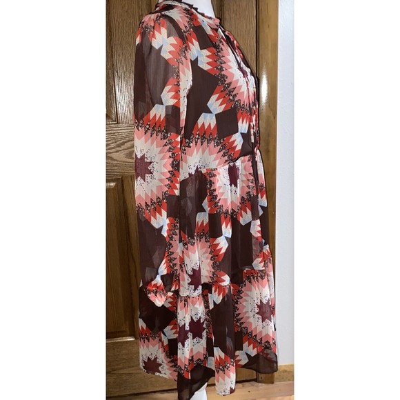 LOFT Patchwork Tie Neck Pocket Dress Size Small Boho Western Rodeo - Picture 3 of 10